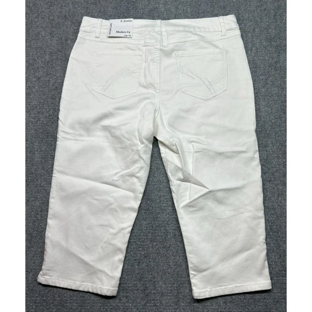 D Jeans Capri Pants Womens 14 White High Waist Modern Fit High Waist Solid New - Picture 2 of 13